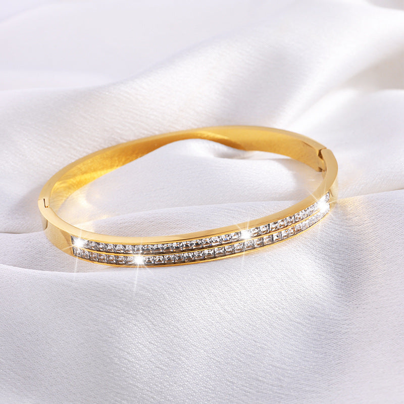 Stainless Steel Women's Starry Exquisite Double Row Diamond Bracelet