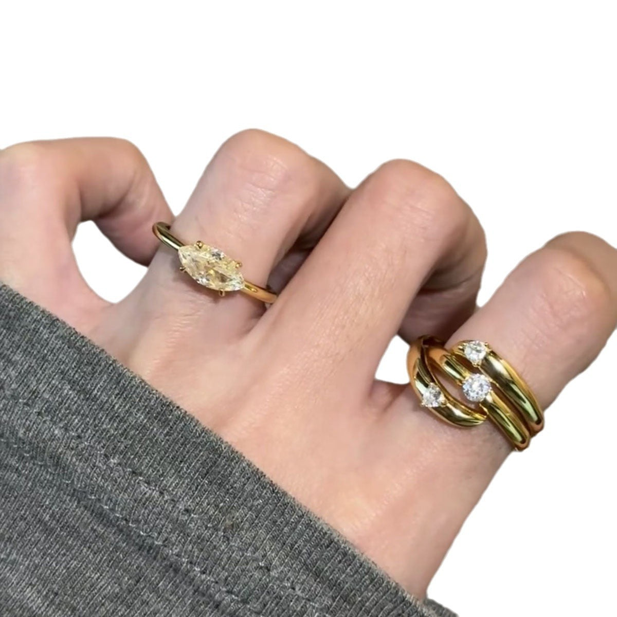 Unique Personality Dual-wear Wide Version Horse Eye Rhinestone Ring Female