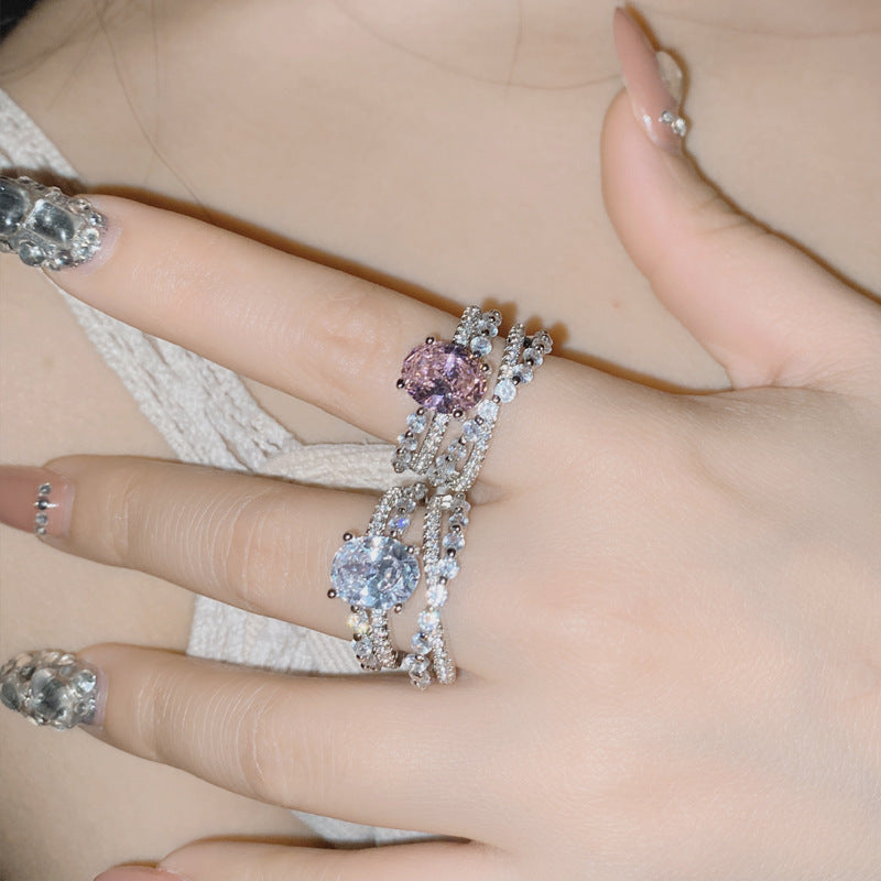 18k Plated Engagement Ring European And American Micro Inlaid Zirconium Ring Female Ring Set