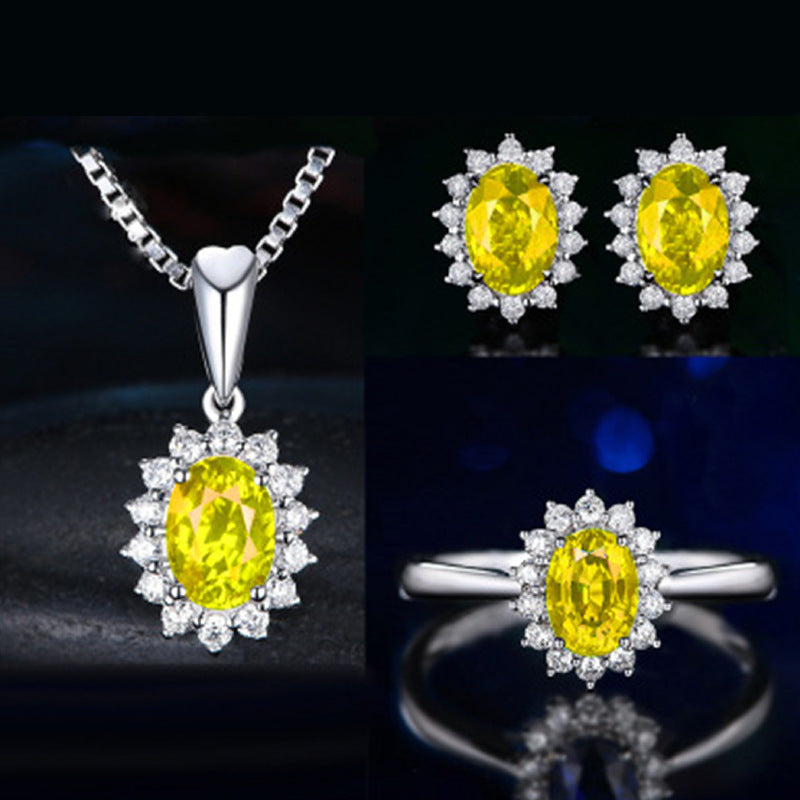 Blue Red Yellow Green Purple White Gemstone Zircon Necklace Suit