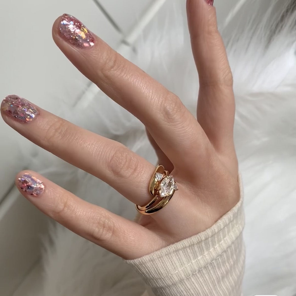 Unique Personality Dual-wear Wide Version Horse Eye Rhinestone Ring Female