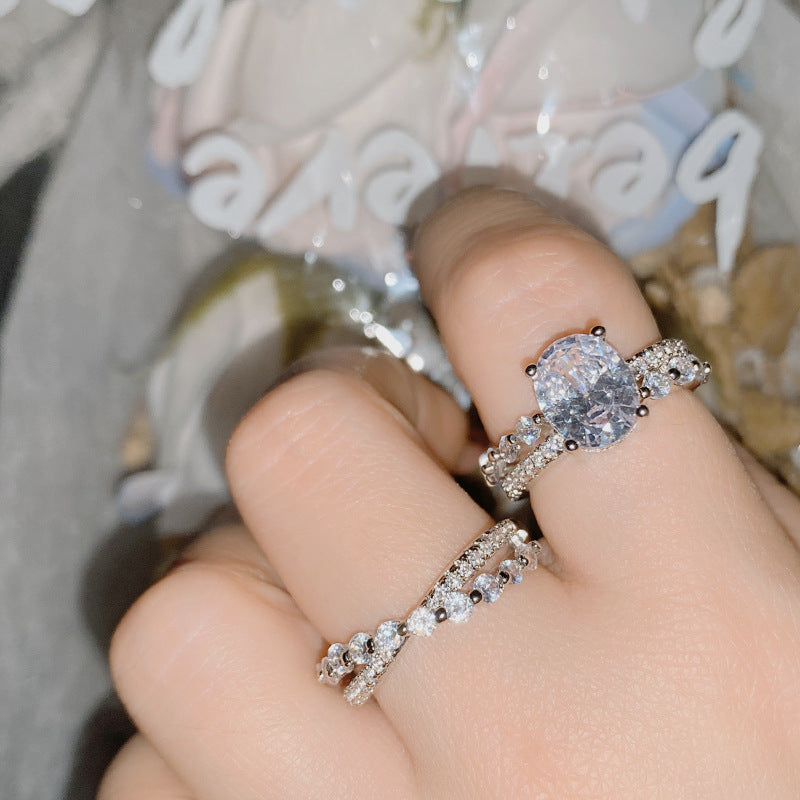 18k Plated Engagement Ring European And American Micro Inlaid Zirconium Ring Female Ring Set