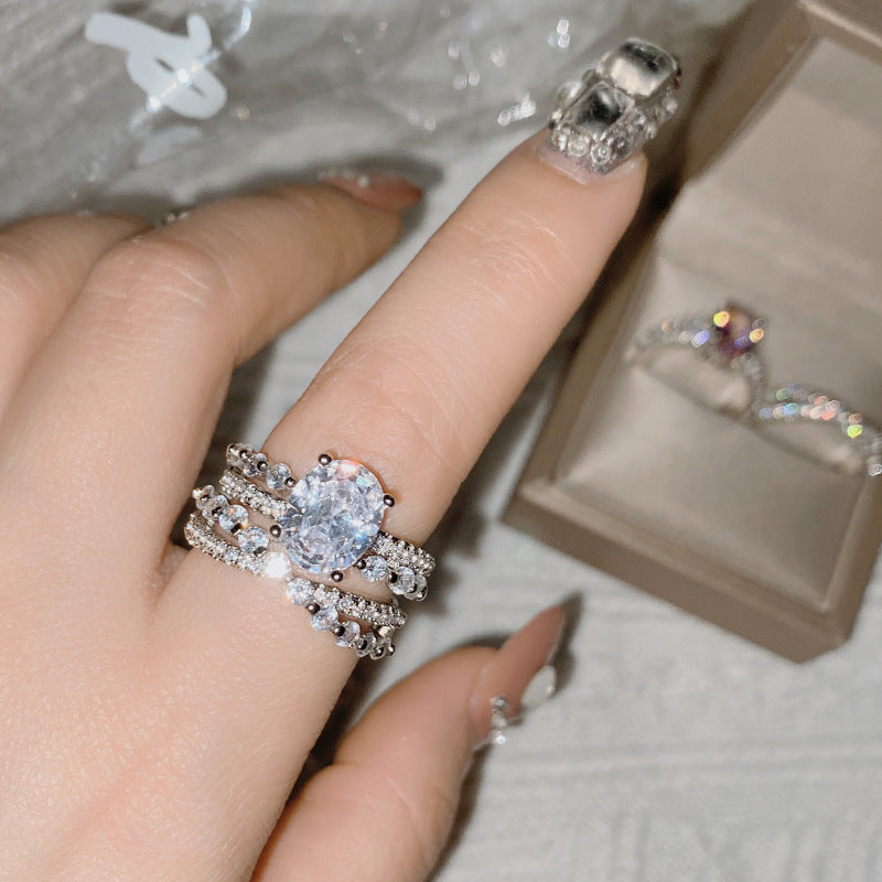 18k Plated Engagement Ring European And American Micro Inlaid Zirconium Ring Female Ring Set