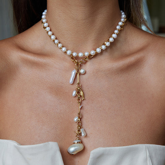 Stainless Steel Conch Long Necklace Y-shaped Chain High-grade Clavicle Chain For Women