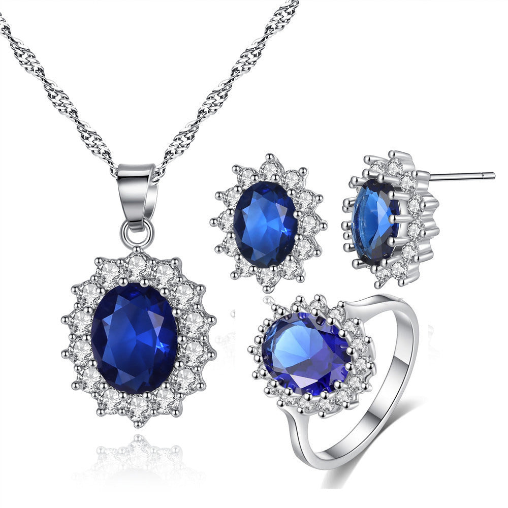 Blue Red Yellow Green Purple White Gemstone Zircon Necklace Suit