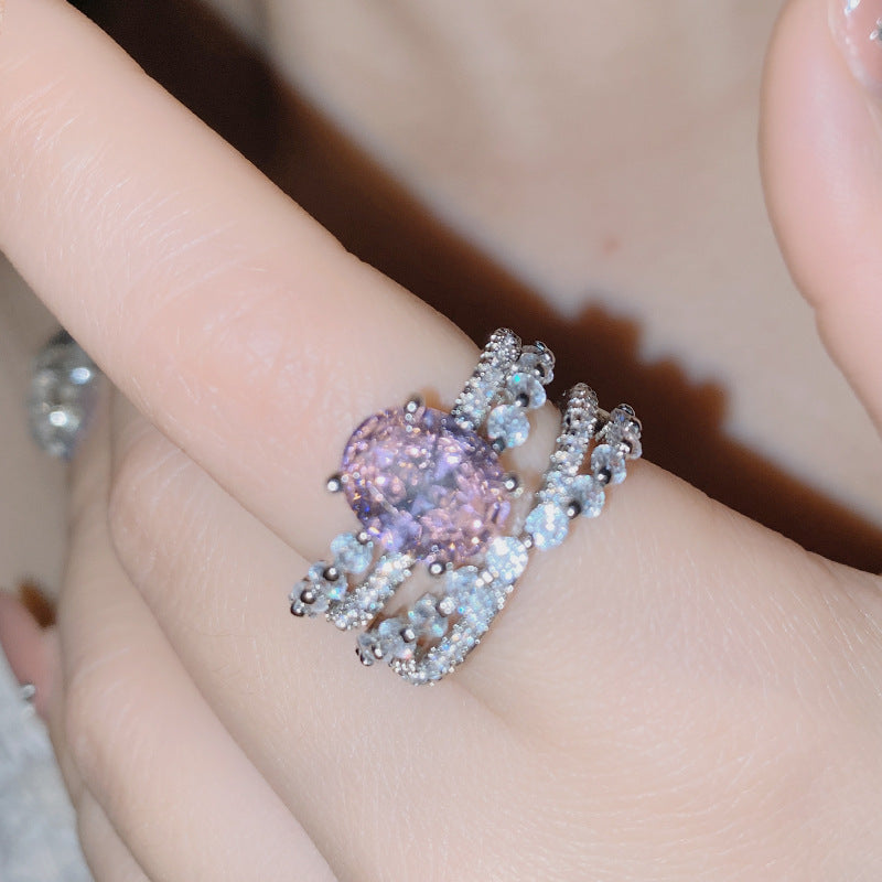 18k Plated Engagement Ring European And American Micro Inlaid Zirconium Ring Female Ring Set
