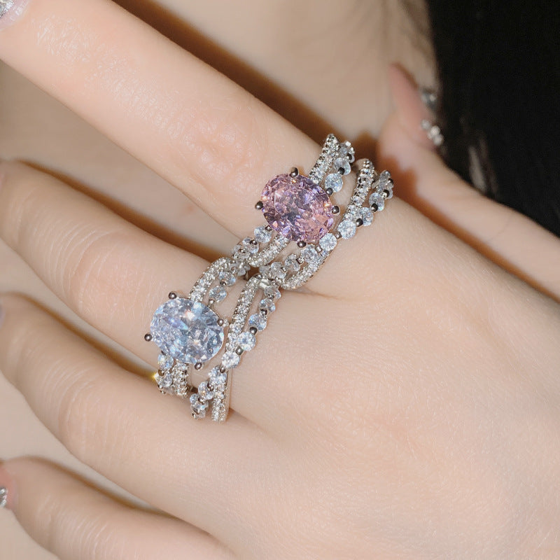 18k Plated Engagement Ring European And American Micro Inlaid Zirconium Ring Female Ring Set