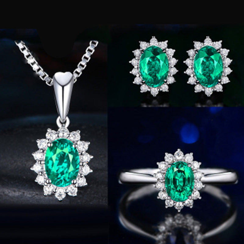 Blue Red Yellow Green Purple White Gemstone Zircon Necklace Suit