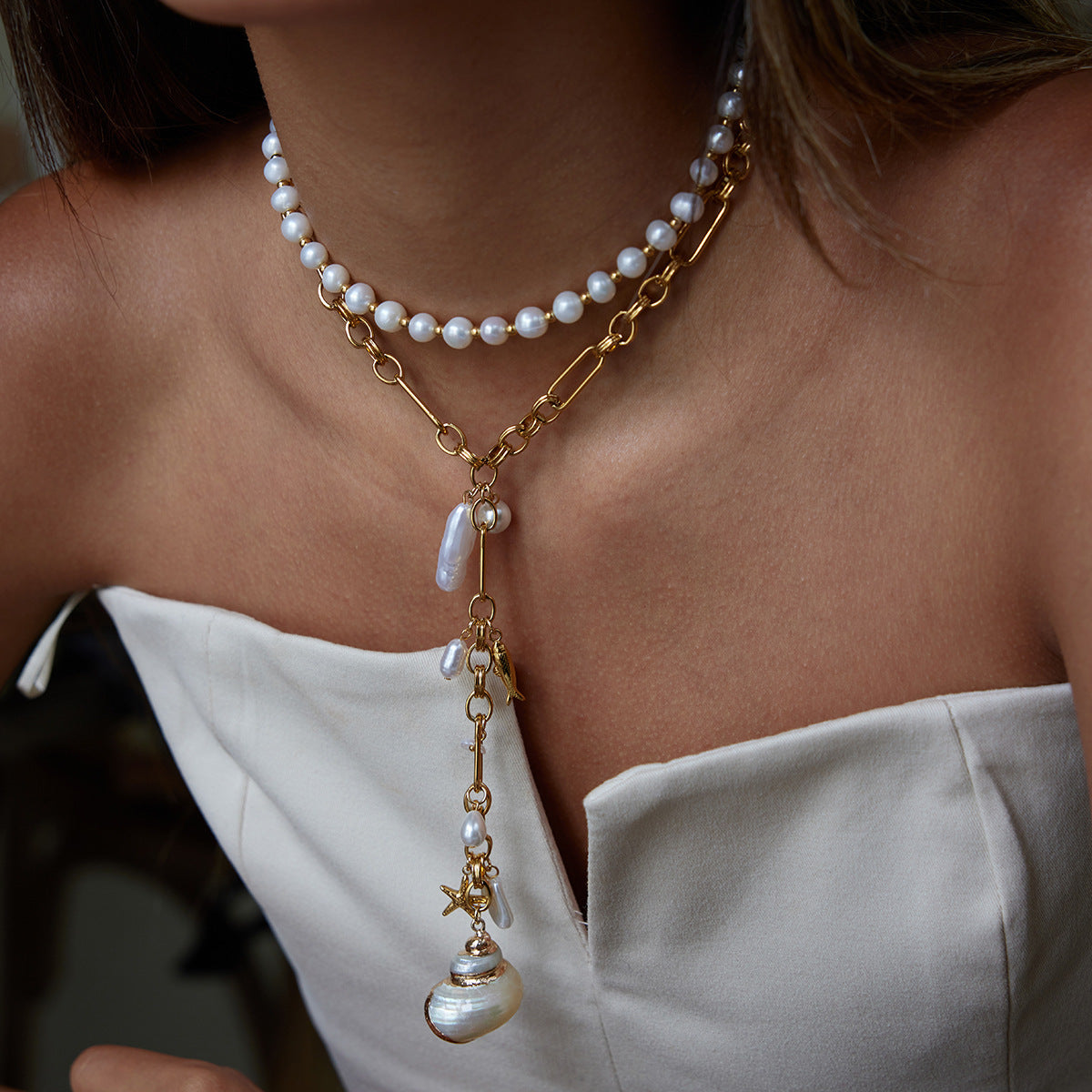 Stainless Steel Conch Long Necklace Y-shaped Chain High-grade Clavicle Chain For Women