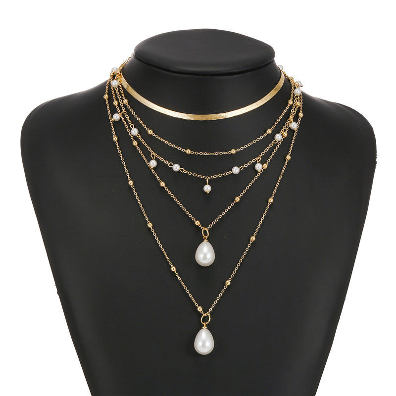 Gothic Baroque Pearl Tassel Wedding Multilayer Necklace