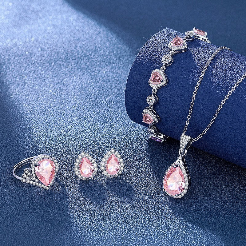 Blue Red Yellow Green Purple White Gemstone Zircon Necklace Suit