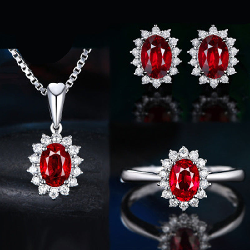 Blue Red Yellow Green Purple White Gemstone Zircon Necklace Suit