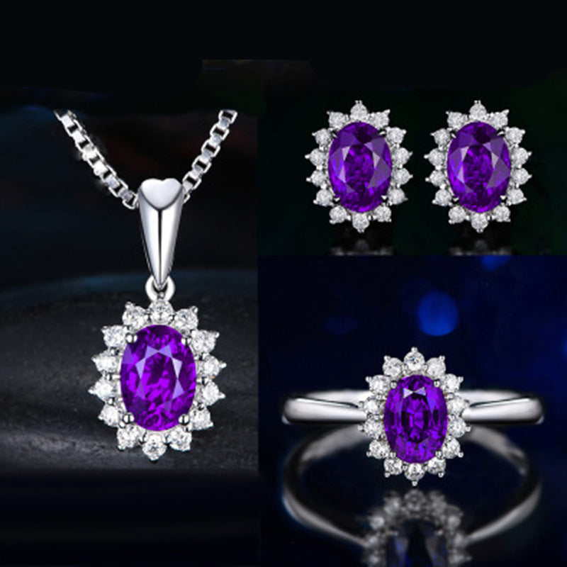 Blue Red Yellow Green Purple White Gemstone Zircon Necklace Suit