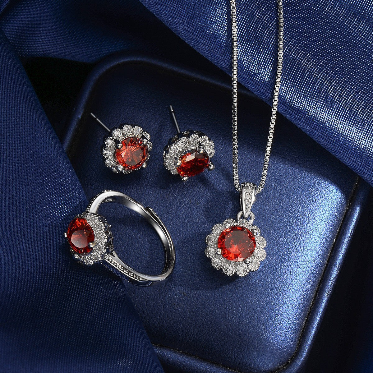 Blue Red Yellow Green Purple White Gemstone Zircon Necklace Suit