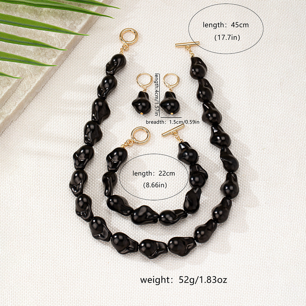 New Shaped Pearl Necklace Bracelet Ear Studs Suit Vintage